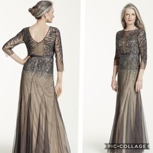 Adrianna Papell 3/4 sleeves beaded long gown